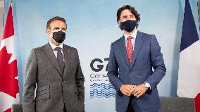 G7 Summit - Justin Trudeau and Emmanuel Macron