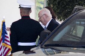 President of Israel Reuven Rivlin arrives at the White House for a meeting with US President Joe Biden