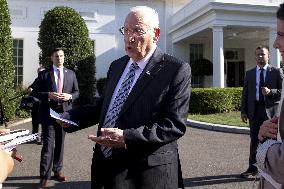 President of Israel Reuven Rivlin arrives at the White House for a meeting with US President Joe Biden
