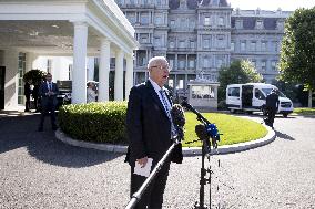 President of Israel Reuven Rivlin arrives at the White House for a meeting with US President Joe Biden