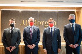 President Macron At Inauguration Of The Offices Of JP Morgan - Paris