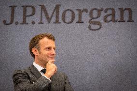 President Macron At Inauguration Of The Offices Of JP Morgan - Paris