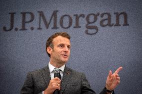 President Macron At Inauguration Of The Offices Of JP Morgan - Paris