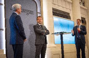 President Macron At Inauguration Of The Offices Of JP Morgan - Paris