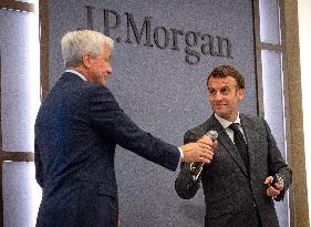 President Macron At Inauguration Of The Offices Of JP Morgan - Paris