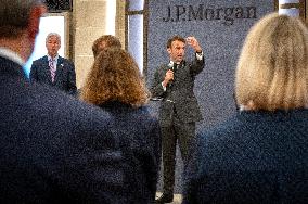 President Macron At Inauguration Of The Offices Of JP Morgan - Paris