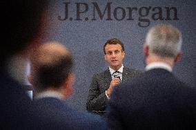 President Macron At Inauguration Of The Offices Of JP Morgan - Paris