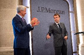 President Macron At Inauguration Of The Offices Of JP Morgan - Paris