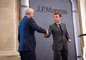 President Macron At Inauguration Of The Offices Of JP Morgan - Paris