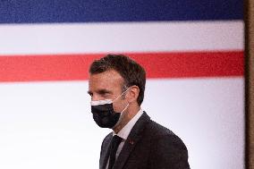 Emmanuel Macron attends the launching of the French CSIS