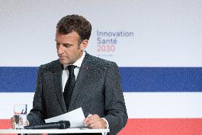 Emmanuel Macron attends the launching of the French CSIS