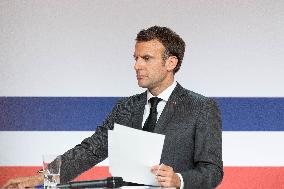 Emmanuel Macron attends the launching of the French CSIS