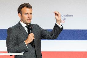 Emmanuel Macron attends the launching of the French CSIS