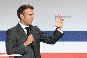 Emmanuel Macron attends the launching of the French CSIS