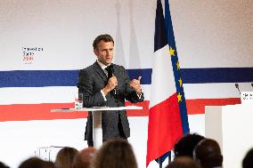 Emmanuel Macron attends the launching of the French CSIS