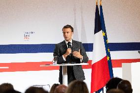 Emmanuel Macron attends the launching of the French CSIS