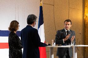 Emmanuel Macron attends the launching of the French CSIS
