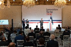 Emmanuel Macron attends the launching of the French CSIS