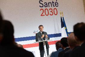 Emmanuel Macron attends the launching of the French CSIS
