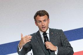 Emmanuel Macron attends the launching of the French CSIS