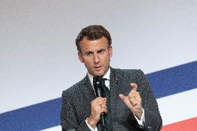 Emmanuel Macron attends the launching of the French CSIS