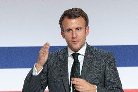 Emmanuel Macron attends the launching of the French CSIS