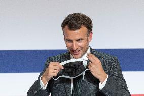Emmanuel Macron attends the launching of the French CSIS