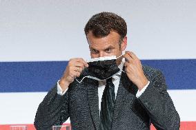 Emmanuel Macron attends the launching of the French CSIS