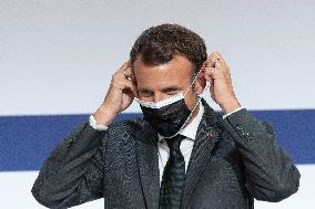 Emmanuel Macron attends the launching of the French CSIS