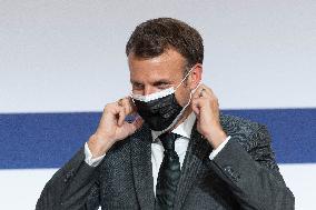 Emmanuel Macron attends the launching of the French CSIS