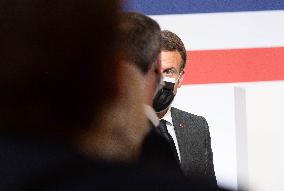 Emmanuel Macron attends the launching of the French CSIS