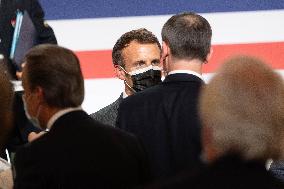 Emmanuel Macron attends the launching of the French CSIS