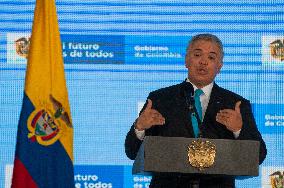 President Duque At Metro System Press Conference - Bogota