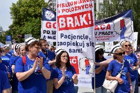 Nurses Protest Outside Parliament - Warsaw