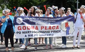 Nurses Protest Outside Parliament - Warsaw