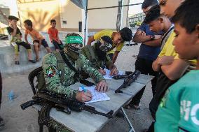 Palestinian Boys Register In A Summer Camp Organised By The Ezz-Al Din Al-Qassam Brigades - Gaza