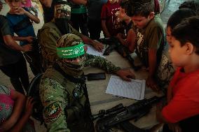 Palestinian Boys Register In A Summer Camp Organised By The Ezz-Al Din Al-Qassam Brigades - Gaza