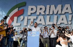 Matteo Salvini at the Lega demonstration in Rome