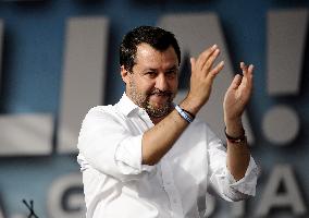 Matteo Salvini at the Lega demonstration in Rome