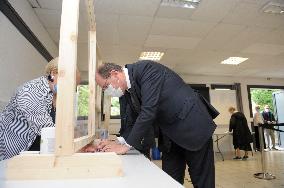 Jean Castex votes in Prades