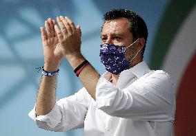 Matteo Salvini at the Lega demonstration in Rome