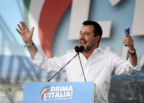 Matteo Salvini at the Lega demonstration in Rome