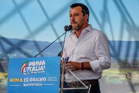 Matteo Salvini at the Lega demonstration in Rome