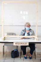 Jean Castex votes in Prades