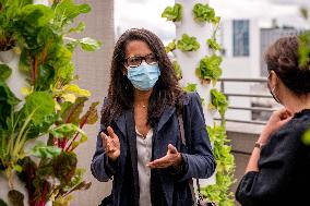 Audrey Pulvar Inaugurates A Roof Farm - Paris