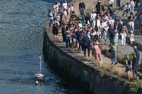 Arthur Germain Arrives In Rouen During His Swim Down The Seine