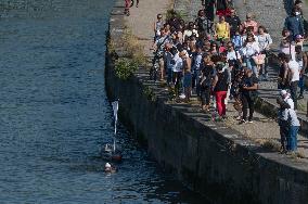 Arthur Germain Arrives In Rouen During His Swim Down The Seine