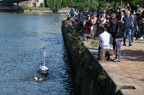 Arthur Germain Arrives In Rouen During His Swim Down The Seine