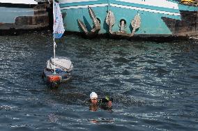 Arthur Germain Arrives In Rouen During His Swim Down The Seine