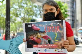 Paris Animaux Zoopolis Protests outside Decathlon store